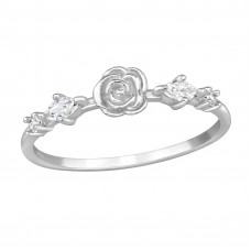 Rose Flower Sterling Silver Ring with Cubic Zirconia