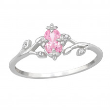 Flower Sterling Silver Ring with Marquise Pink Cubic Zirconia