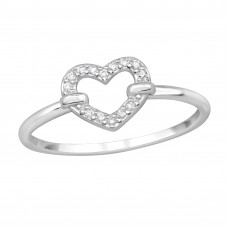 Open Heart Sterling Silver Ring with Cubic Zirconia
