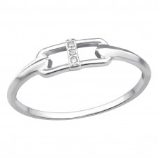 Buckle Inspired Sterling Silver Ring with 3x White Cubic Zirconia