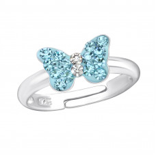 Children's Silver Butterfly Adjustable Ring with Crystal