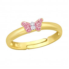 Children's Silver Small Butterfly Adjustable Ring with Crystal