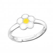 Children's Silver Flower Adjustable Ring with Epoxy