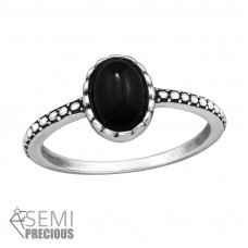 Oval Black Onyx Semi Precious Natural Stone Sterling Silver Oxidized Ring