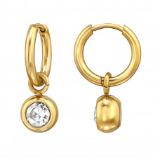 10mm Hoop Stainless Steel Gold Color with Dangling 8mm Ball with Crystal