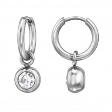 10mm Hoop Stainless Steel with Dangling 8mm Ball with Crystal