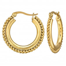 26mm Rope Twist Stainless Steel Gold Color Hoops with French Lock