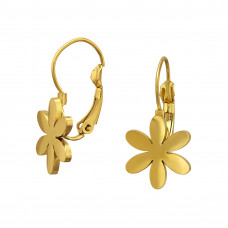 Six Petal Flower Stainless Steel Gold Color Lever Back Earrings