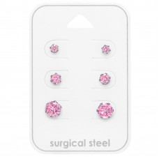 Round 3mm, 4mm and 6mm Stainless Steel Ear Stud Set and Jewelry on Card