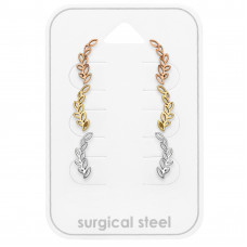 Leaf Stainless Steel Ear Studs Set and Jewelry on Card