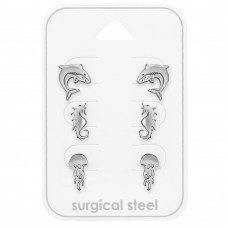 Ocean Themed Stainless Steel Ear Studs Set and Jewelry on Card