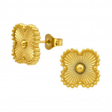 Four Petal 13mm Flower Stainless Steel Gold Color Ear Studs