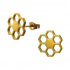 12mm Honeycomb Stainless Steel Gold Color Ear Studs