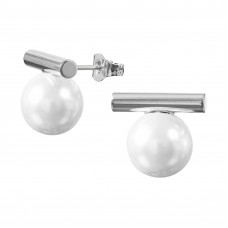 Horizontal Bar Stainless Steel Ear Studs with Imitation Pearl