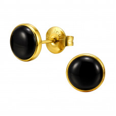 8mm Round Stainless Steel Gold Color Ear Studs with Black Epoxy