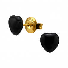 7mm Black Epoxy Heart Stainless Steel Gold Color Ear Studs