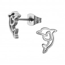 Dolphin with Heart Stainless Steel Ear Studs