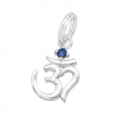 Silver Om Symbol Charm with Split Ring with Cubic Zirconia