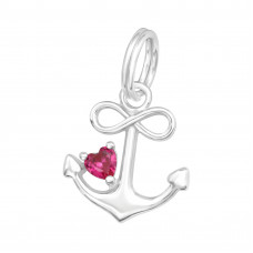 Silver Anchor Charm with Split ring with Cubic Zirconia