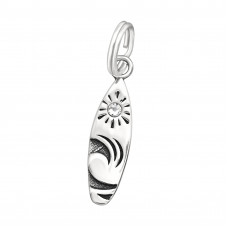 Silver Surfboard Charm with Split ring with Crystal