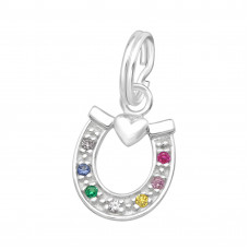Silver Horseshoe Charm with Split ring with Cubic Zirconia
