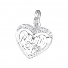 Silver #1 Mom Charm with Split Ring and Cubic Zirconia