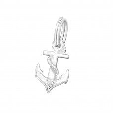 Silver Anchor Charm with Split Ring and Cubic Zirconia