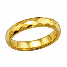 Domed Hammered Satin Finish Band Stainless Steel Gold Color Ring