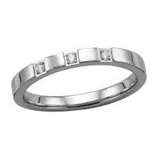 Flat Edge Stainless Steel Ring with 3x Crystal