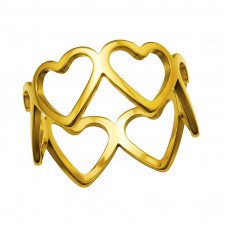 Connected Open Hearts Stainless Steel Gold Color Ring
