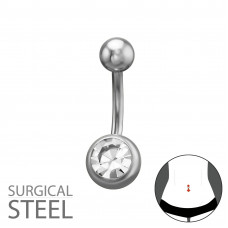 5mm Plain Ball Top and 8mm Bottom Ball with Crystal 316 Surgical Steel Belly Button Piercing Internal Threaded on 1.6x10mm (14G) Barbell