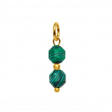 Hexagon Stainless Steel Gold Color Pendant with 6mm Peacock Green Nature Stone Bead