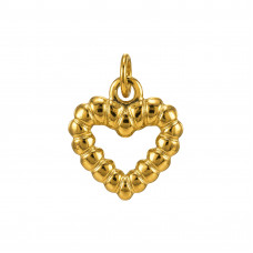 Ribbed Texture 19mm Open Heart Stainless Steel Gold Color Pendant