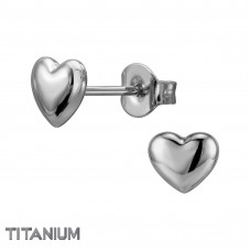 6mm Puffed Heart Titanium Ear Studs