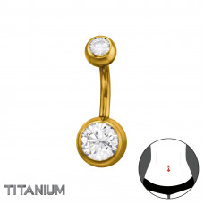 5mm Top Ball and 8mm Bottom Ball with Cubic Zirconia on 1.6x10mm (14G) G23 Titanium Gold Color Internal Threaded Barbell Belly Button Piercing