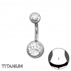5mm Top Ball and 8mm Bottom Ball with Cubic Zirconia on 1.6x10mm (14G) G23 Titanium Internal Threaded Barbell Belly Button Piercing