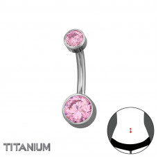 4mm Round Top Cubic Zirconia on 1.6x10mm (14G) G23 Titanium Internal Threaded Barbell Belly Button Piercing with 6mm Bottom Ball with Cubic Zirconia