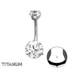 5mm Top and 8mm Bottom Round Cubic Zirconia with 3 Prong on 1.6x10mm (14G) G23 Titanium Internal Threaded Barbell Belly Button Piercing