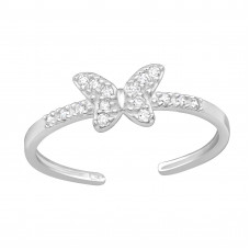 Butterfly Sterling Silver Adjustable Toe Ring with Cubic Zirconia