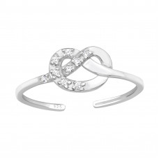 Heart Knot Sterling Silver Adjustable Toe Ring with Cubic Zirconia